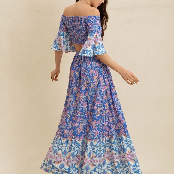 Smocked Off-Shoulder Printed Top and Skirt Set - Picture 7 of 10